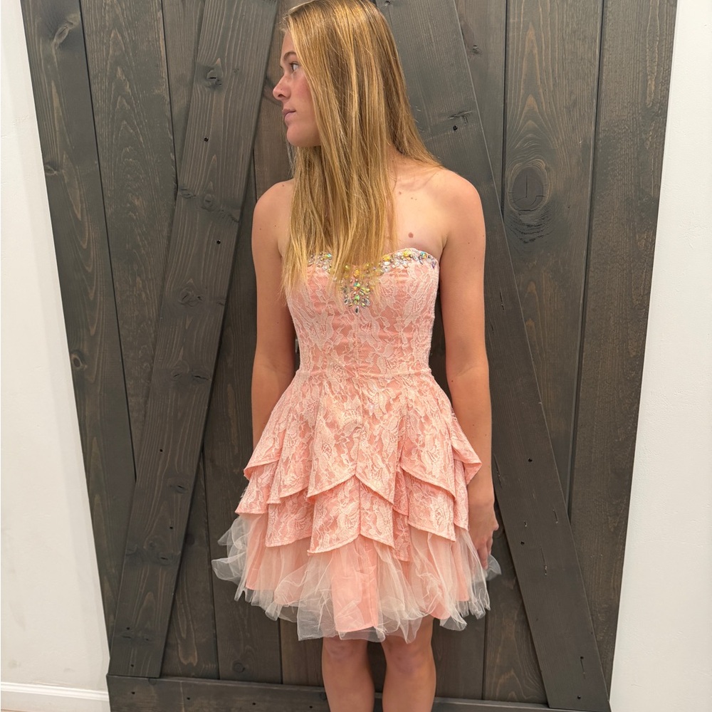 Masquerade Blush Pink Layered Prom Dress